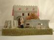 Cardboard House early bisque Santa in front, large house